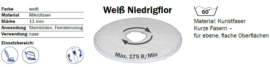 Produktbild Microfaser-Pad >Niedrigflor< für glatte Oberflächen, weiß