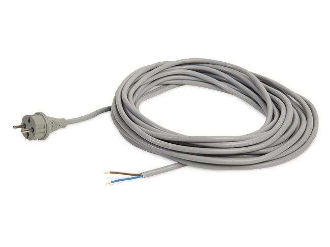 Produktbild Elektrokabel für Einscheibenmaschinen ohne Erdung, 15 Meter / 2 x 1,5 mm² / Stecker angespritzt, grau
